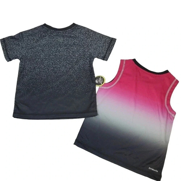 4T Black and Pink Athletic Tshirt Tank Top Set, Unisex Kid Sport Shirts and Tops - Picture 3 of 7